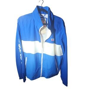 Levis Mens XL Blue White Hooded Windbreaker Jacket NWT